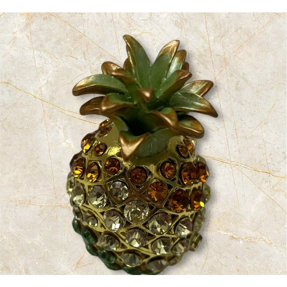 Rucinni Pineapple Trinket Jewelry Box Swarovski & Austria Crystals Enamel Hinged